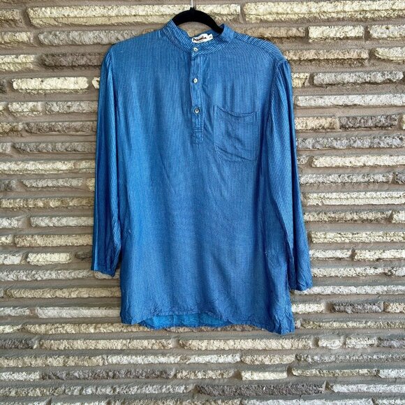 Fabindia Men's Blue Kurta Tunic Button Silk Blend Indian Shirt Size 36 - Picture 8 of 8